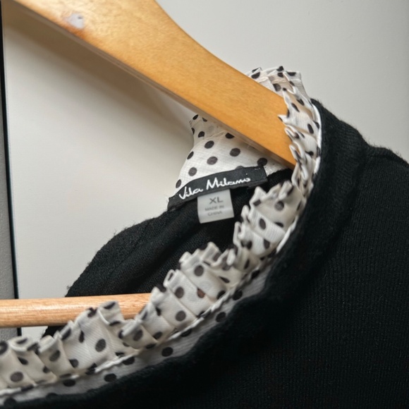 Vila Milano Black Sweater Top Women’s XL – Contrast Polka Dot Trim Knit Pullover - Picture 2 of 4
